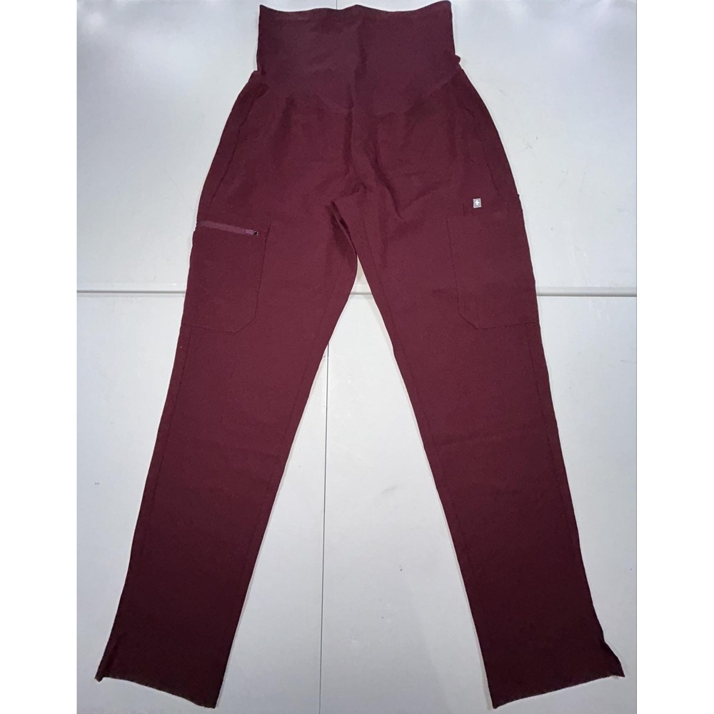 FIGS Scrub Pants Womens Small Burgundy High Waist Cargo Straight Leg Technical